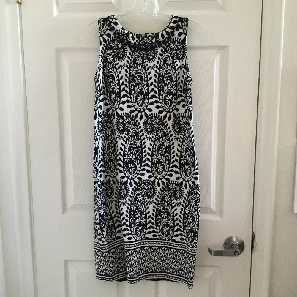 Talbots Black & White Paisley Pompom Trim Career Dress